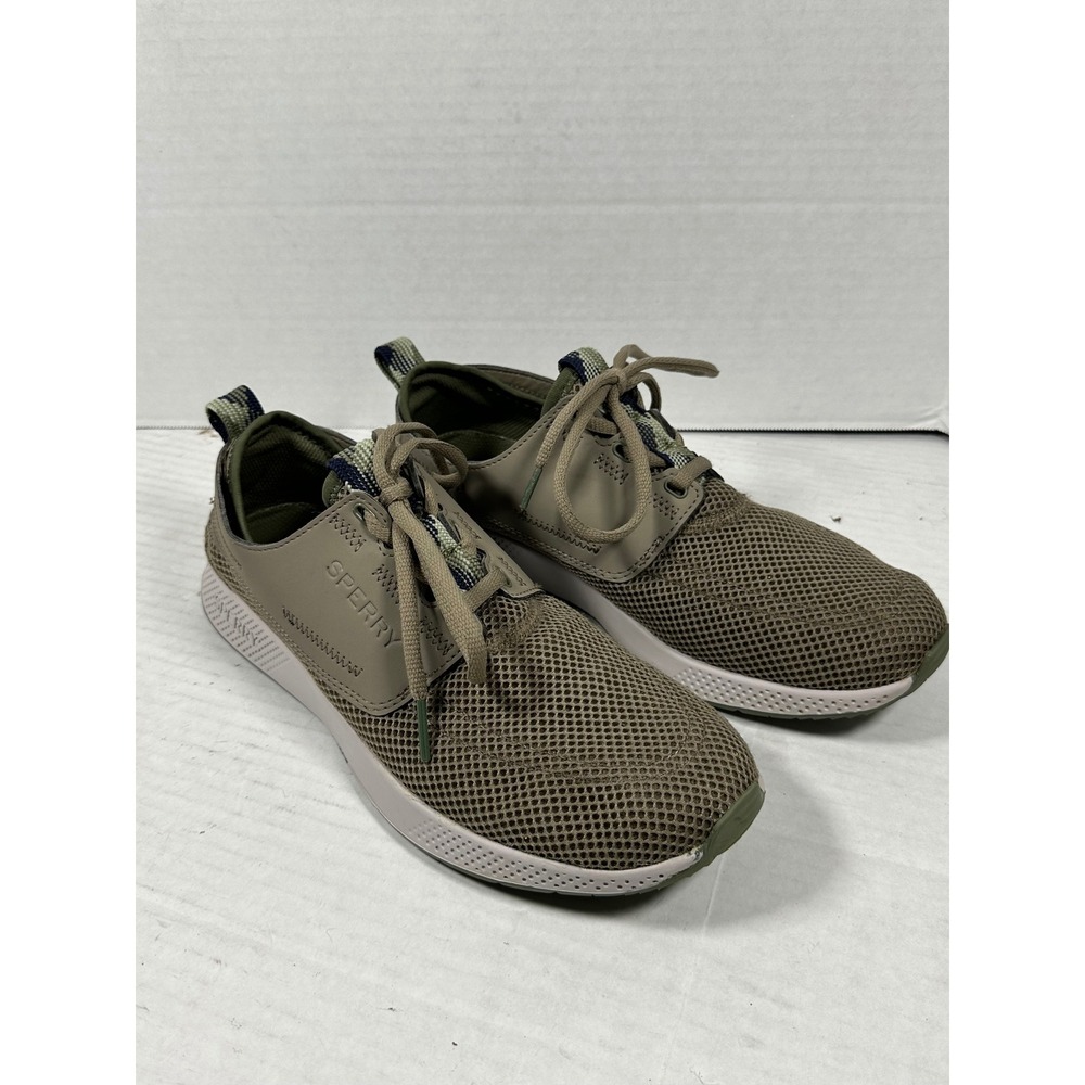 Sperry 7 SEAS 3-Eye Mens Sneakers Olive Tan Mesh Boating Shoes STS23142 Size 10